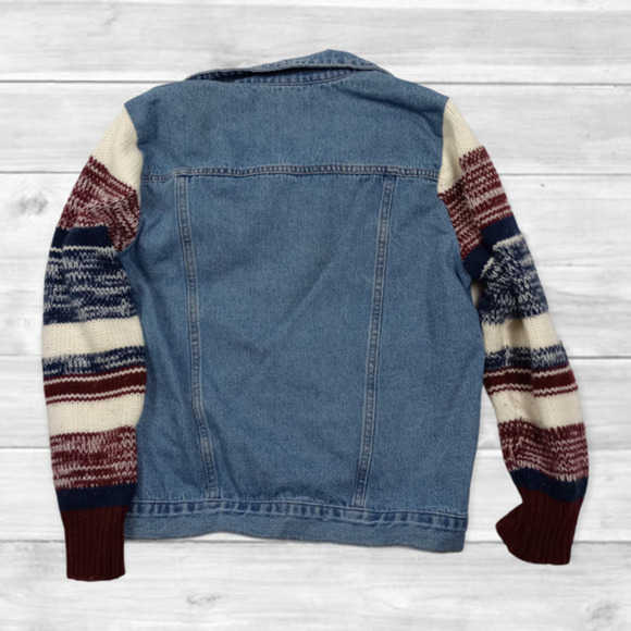 MIAMI Denim Jacket Striped Knit Sleeves Size Small - Picture 6 of 6